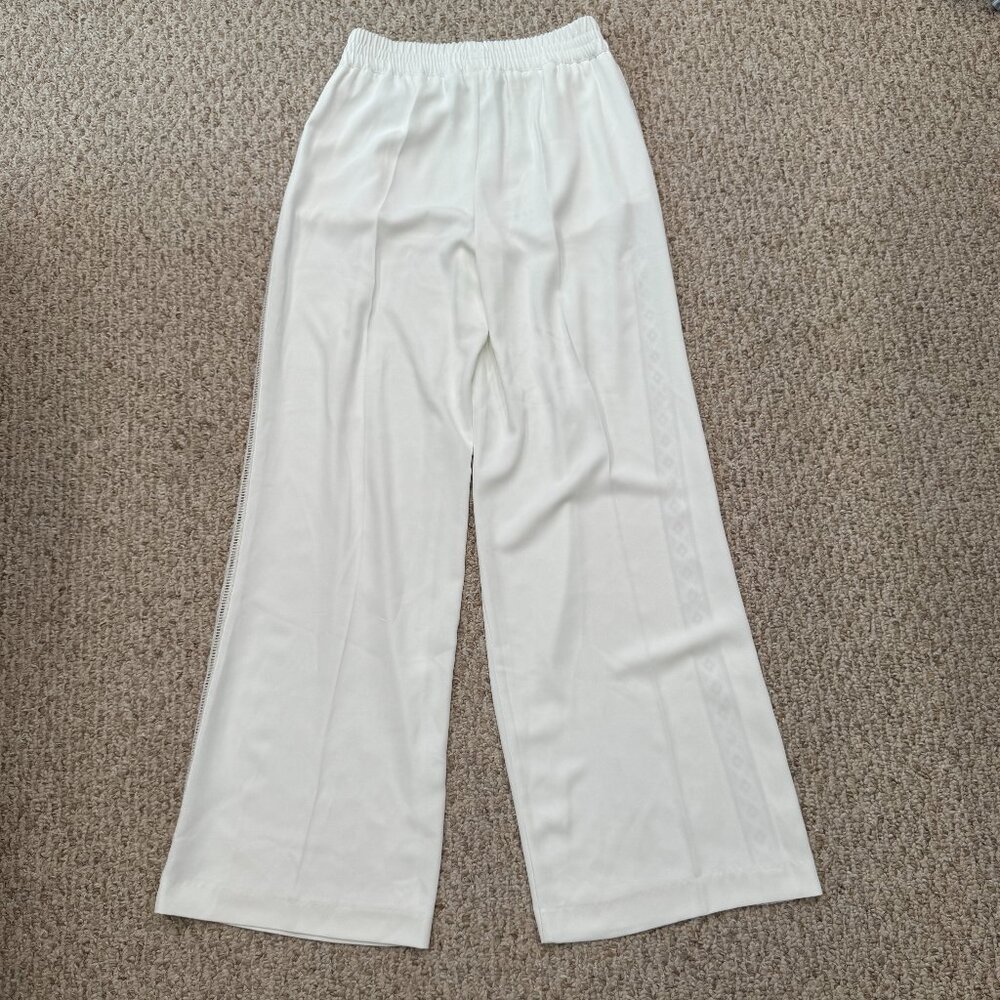 ZARA Crochet Wide Leg Pants Boho Lace Elastic waist XS Beach Mesh lining Drapey